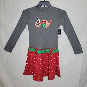 Girls‎ Pink Violet Christmas Dress ~ Red Green Polka Dot Belt